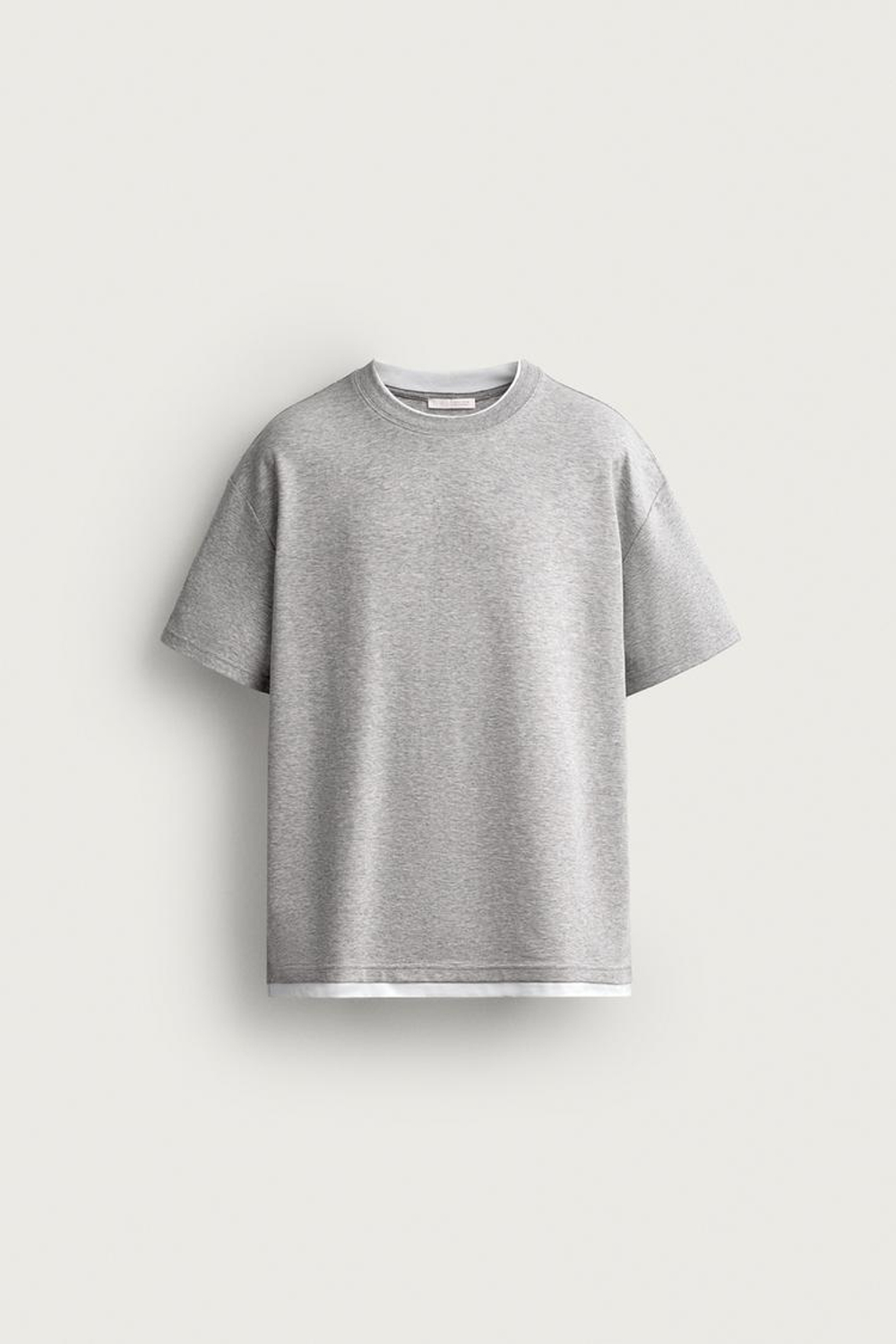 ZARA ФУТБОЛКА RELAXED FIT С КОНТРАСТНЫМИ ДЕТАЛЯМИ, СЕРЫЙ МЕЛАНЖ