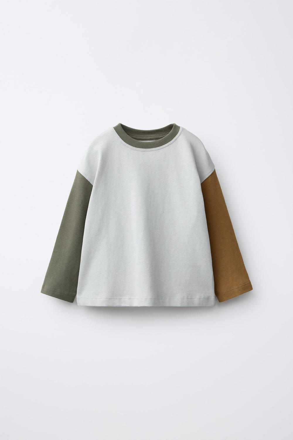 ZARA ЛОНГСЛИВ HEAVY SOFT COLOR BLOCK, КАМЕННО-СЕРЫЙ