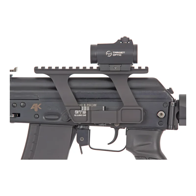 Коллиматор Target Optic 1x22, Weaver, красная марка, точка 2 MOA, проставка - крупный план установки на низком креплении