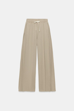ZARA БРЮКИ ИЗ ХЛОПКА СО СКЛАДКАМИ, ПЕСОЧНЫЙ