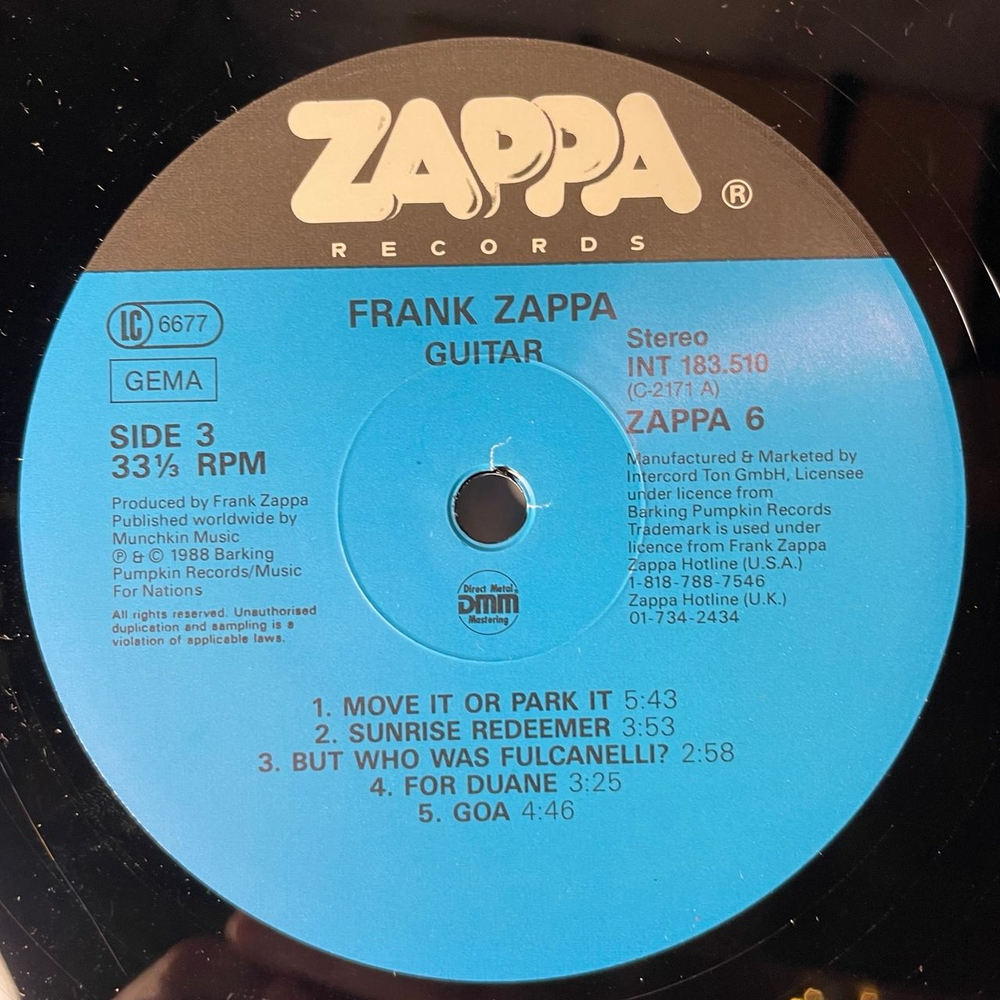 Винтажная виниловая пластинка LP Frank Zappa Guitar (Германия 1988)
