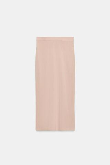 ZARA ТРИКОТАЖНАЯ ЮБКА МИДИ, ТЕЛЕСНО-РОЗОВЫЙ