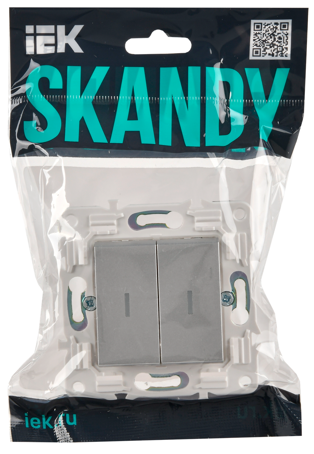SKANDY Выключатель 2-клавишный проходной с индикацией 10А SK-V10S серебряный IEK