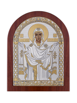 Икона Покрова Божией Матери (175х225 мм, Оклад из красного дерева (можжевельник)) — шелкография на сусальном золоте