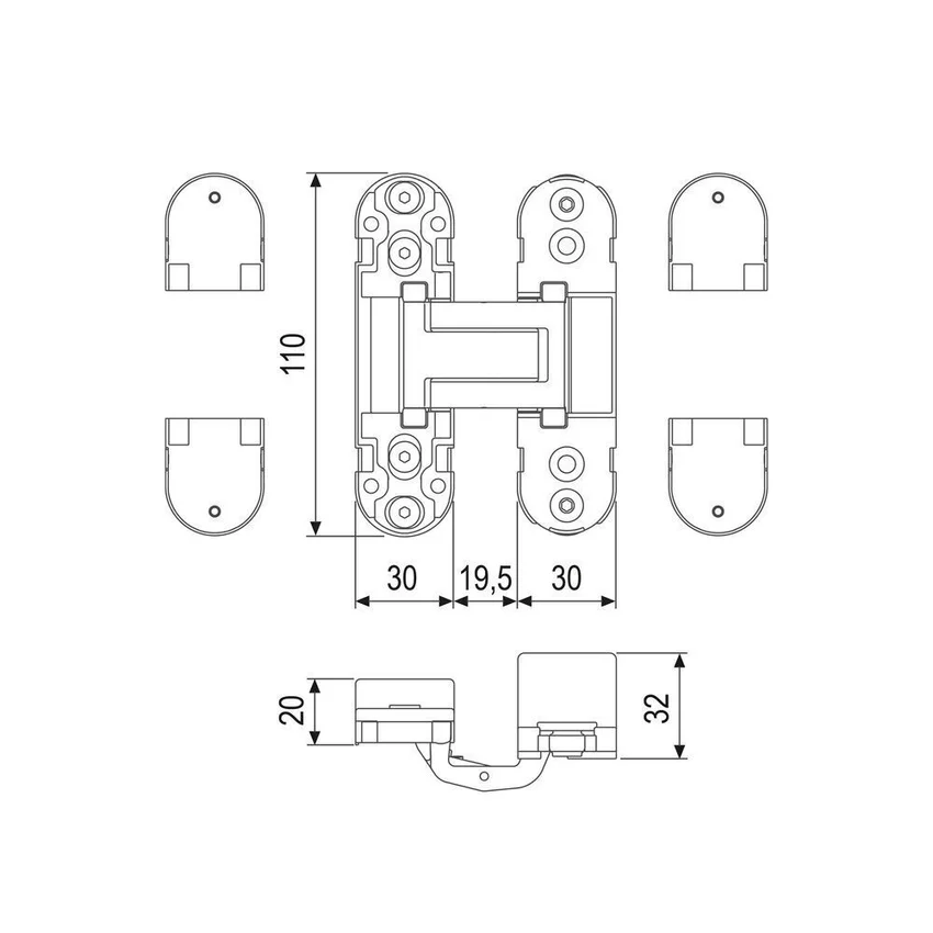 Петля дверная скрытая AGB for Profil Doors Eclipse 2.0 с накладками чертёж