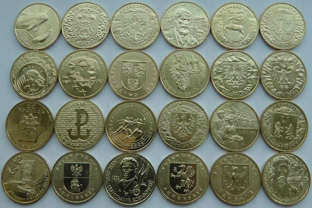 Набор из 24 монет номиналом 2 злотых. Годовой набор. 2004 год, Польша. UNC