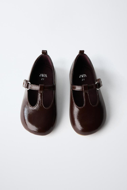 ZARA БАЛЕТКИ BAREFOOT С ЛАКОВЫМ ЭФФЕКТОМ, КОРИЧНЕВЫЙ