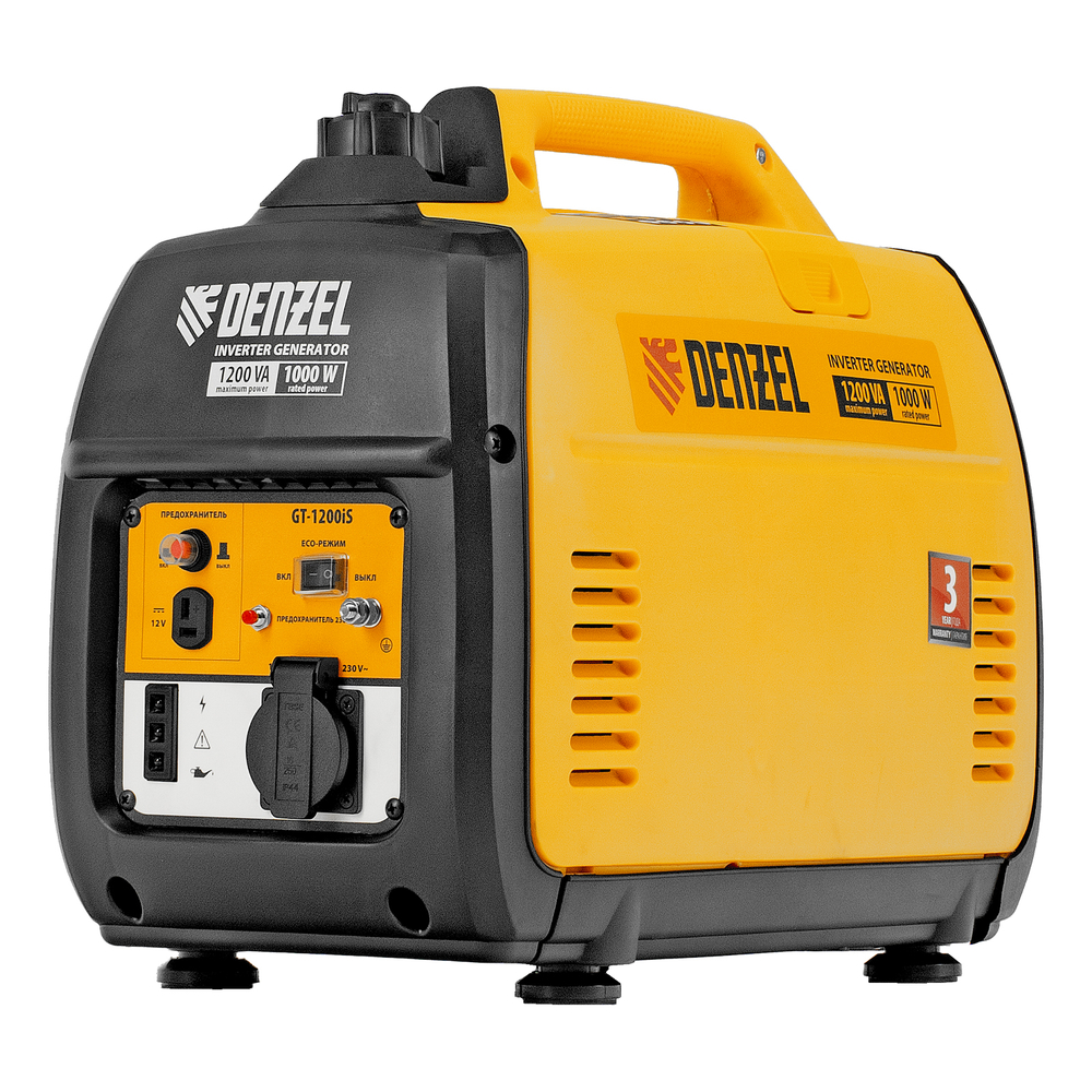 Генератор инверторный Denzel GT-1200iS, 1.2 кВт, 230 В, бак 2.4 л, закрытый корпус, ручной старт, арт.94701