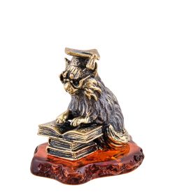 Народные промыслы AM-3625 Фигурка «Кот ученый» (латунь, янтарь)