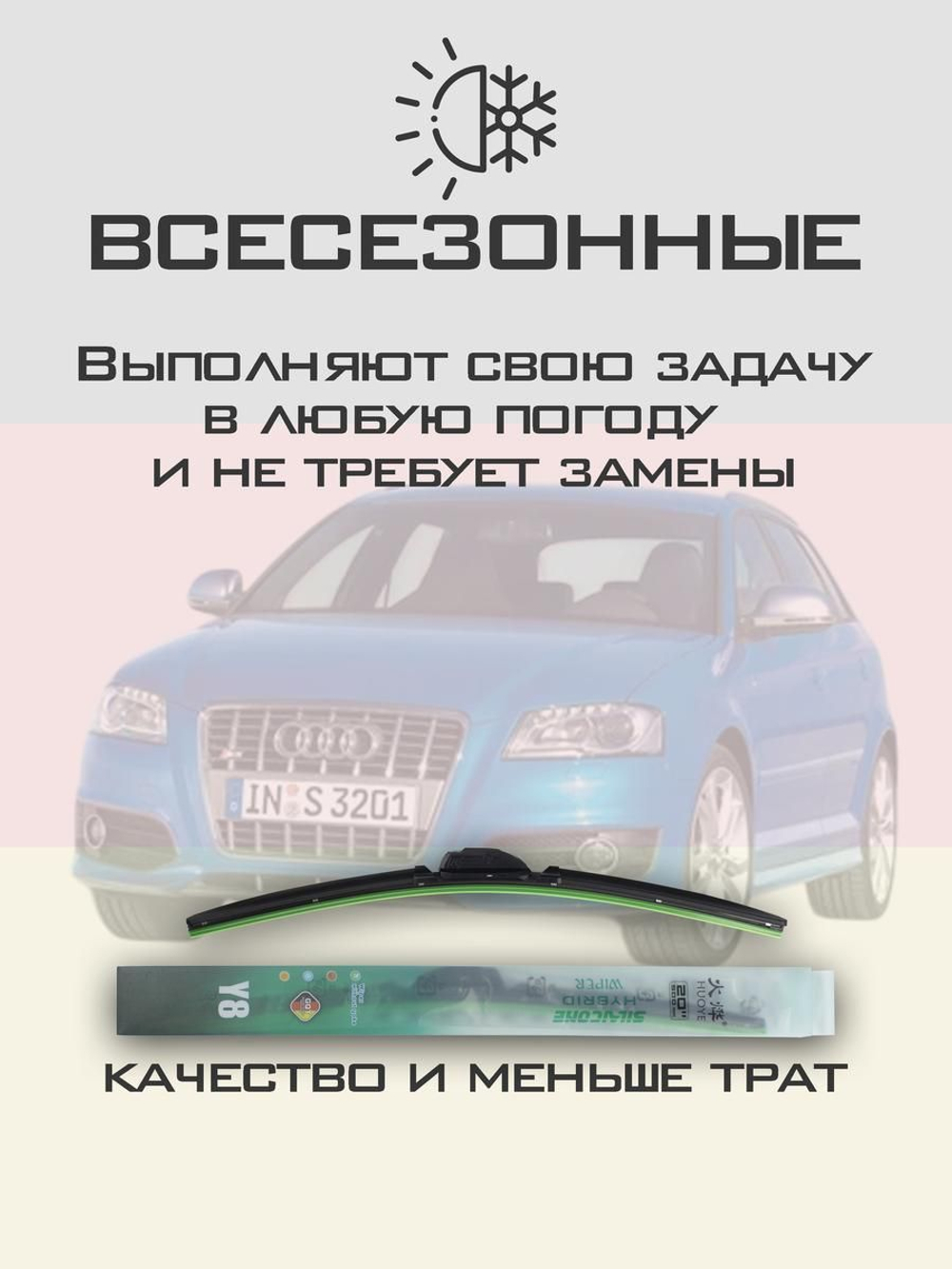 Щетки стеклоочистителя HUOYE Y8 600/475 мм на Audi S3 | Pinch tab