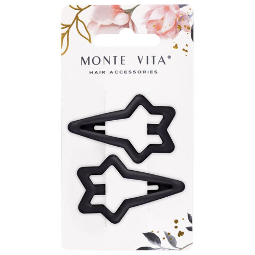 Заколки для волос НАБОР 2 шт., 5,5 см, клик-клак, soft touch, чёрный, MONTE VITA, 457081