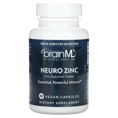 BrainMD, Neuro Zinc (хелат бисглицината цинка), 25 мг, 90 веганских капсул