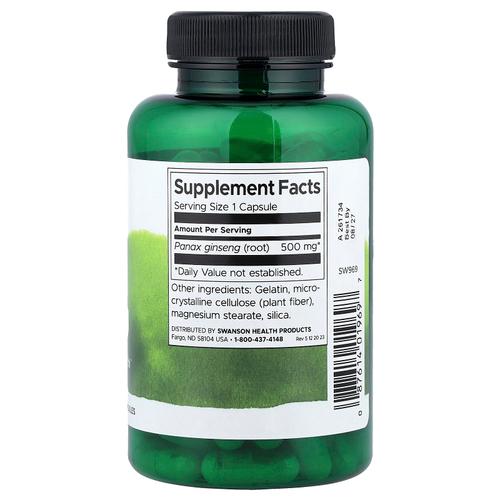 Swanson Vitamins, корейский женьшень, 500 мг, 100 капсул