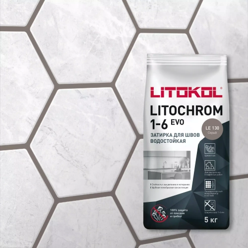 Затирка швов цементная Litokol Litochrom 1-6 Evo LE.130 серый, алюм.мешок 5 кг