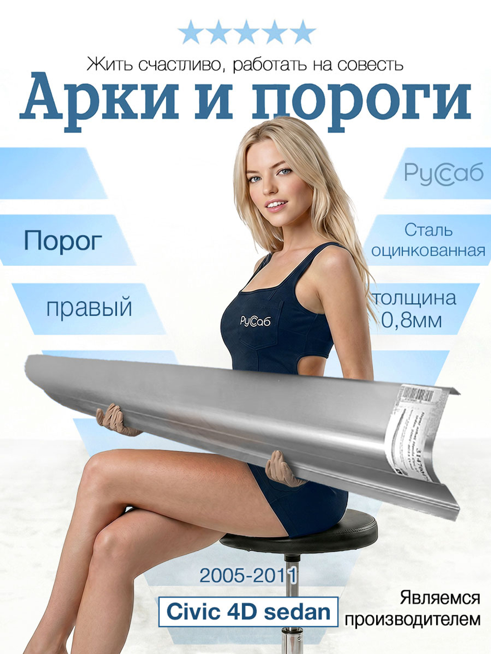 Порог правый Honda Civic 4D 2005-2011 (0,8мм)