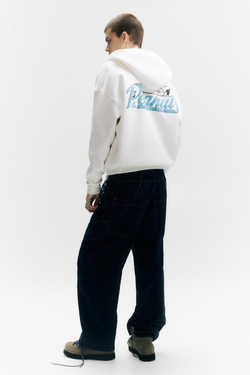 PULL&BEAR Толстовка с капюшоном и застежкой-молнией с принтом «Peanuts», белый