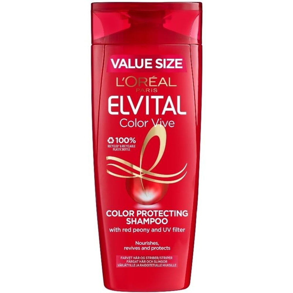 Шампунь L'Oral Elvital Color Vive для окрашенных и мелированных волос с УФ-фильтром и экстрактом красного пиона 500 мл (Франция)