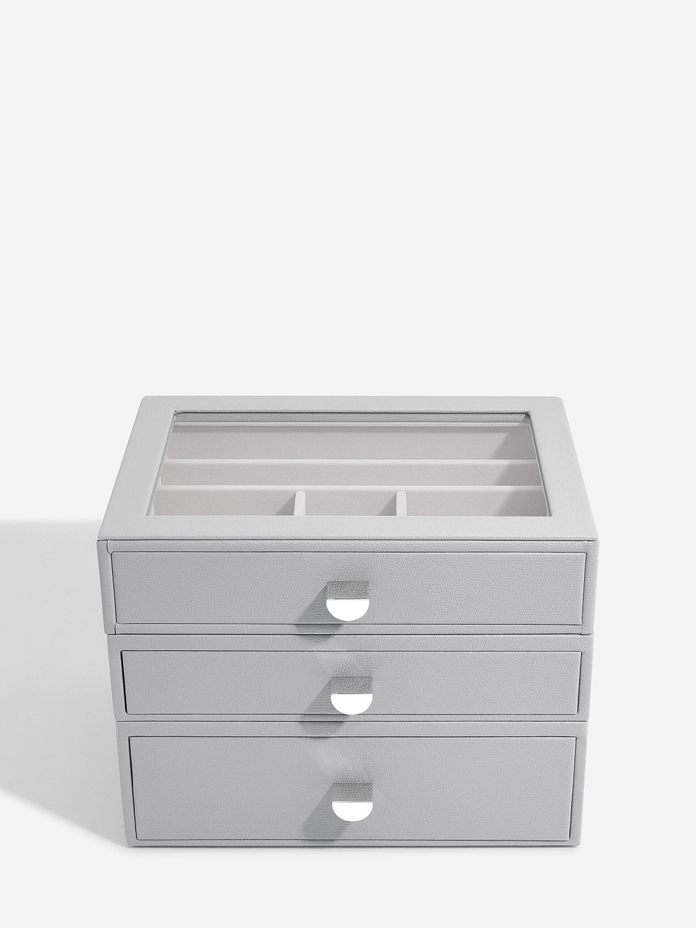 Органайзер для украшений и часов со стеклянной крышкой Stackers Classic Jewellery Box, 3 секции - White Pebble