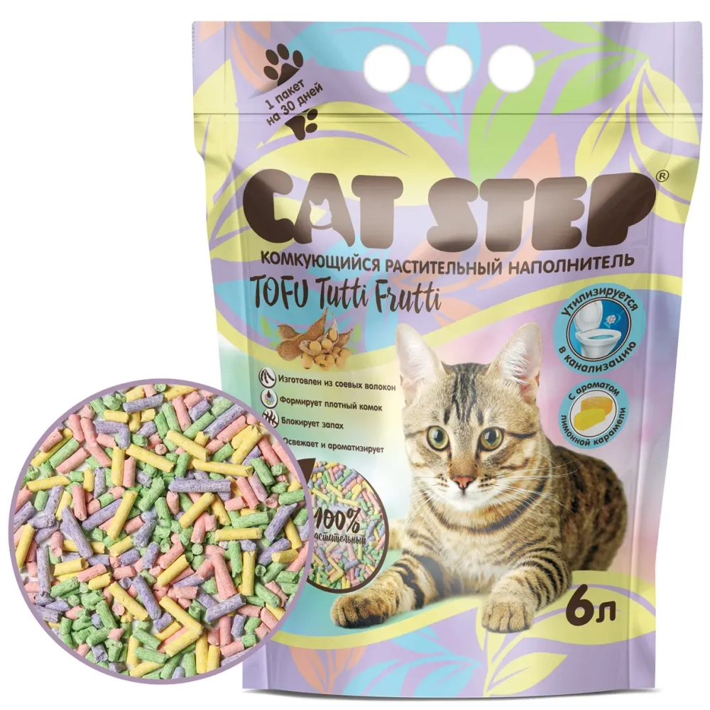 Наполнитель растительный комкующийся, 6л Cat Step Tofu Tutti Fruti