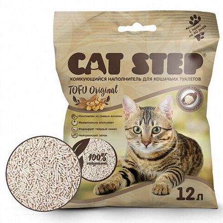 CAT STEP Tofu Original Наполнитель комкующийся растительный, 12 л.