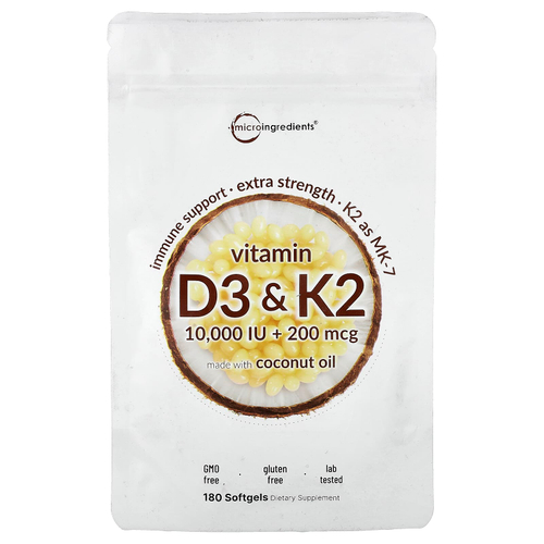 Micro Ingredients, витамины D3 и K2, 180 капсул