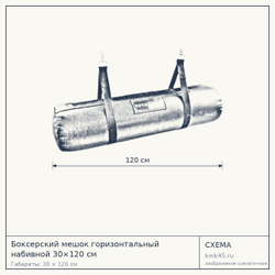 Схема с габаритами: Боксерский мешок горизонтальный набивной 30×120 см