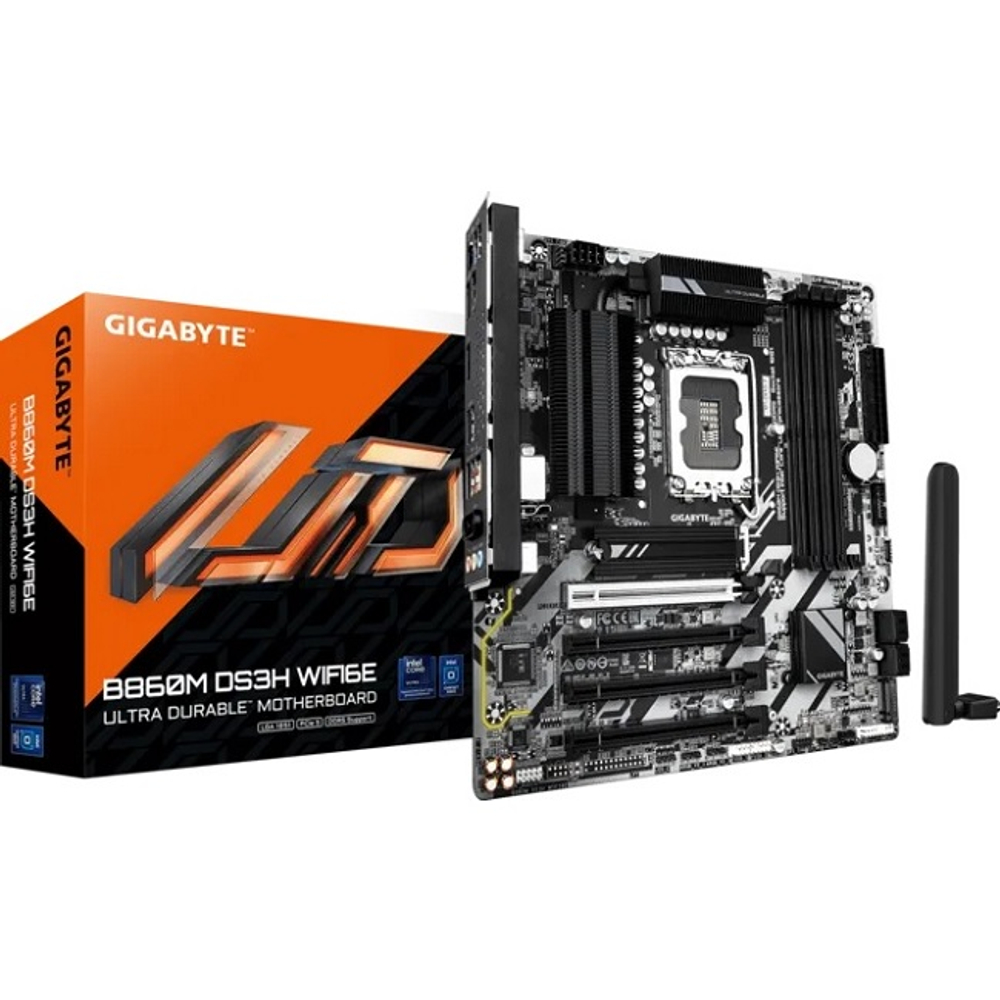 Материнская плата GIGABYTE B860M DS3H WIFI6E (LGA1851/B860/4xDDR5/4xPCI-Ex16/2xM.2/SB7.1/GLAN/Wi-Fi/BT/DP/HDMI/mATX)
