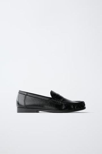 ZARA ЛОФЕРЫ НА ТОНКОЙ ПОДОШВЕ, ЧЕРНЫЙ