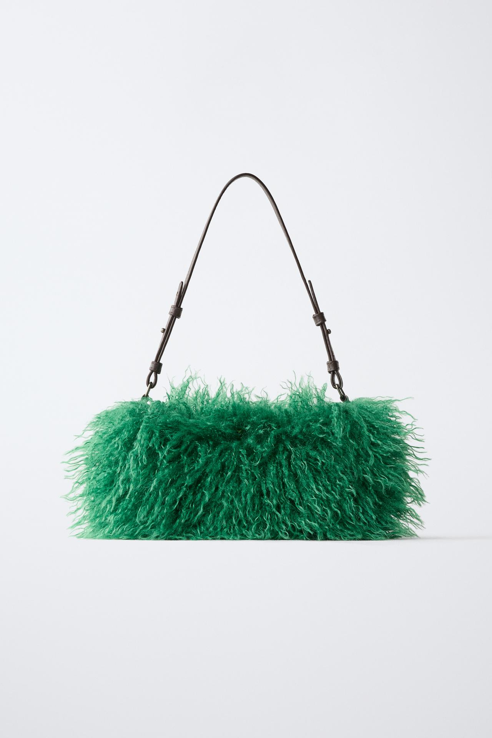 ZARA СУМКА SHOULDER ИЗ ИСКУССТВЕННОГО МЕХА, ЗЕЛЕНЫЙ