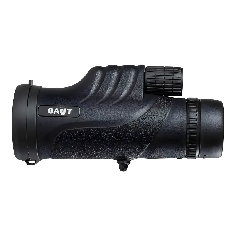 Монокуляр Gaut Pollux 10x42 сбоку, черный цвет, текстурированная ручка
