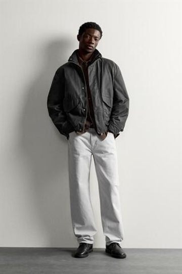 ZARA КУРТКА КЛАССИЧЕСКОГО КРОЯ С ВОЩЕНЫМ ЭФФЕКТОМ, ТЕМНЫЙ АНТРАЦИТ