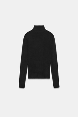 ZARA СВИТЕР ТОНКОЙ ВЯЗКИ С ВОРОТНИКОМ-СТОЙКОЙ, ЧЕРНЫЙ