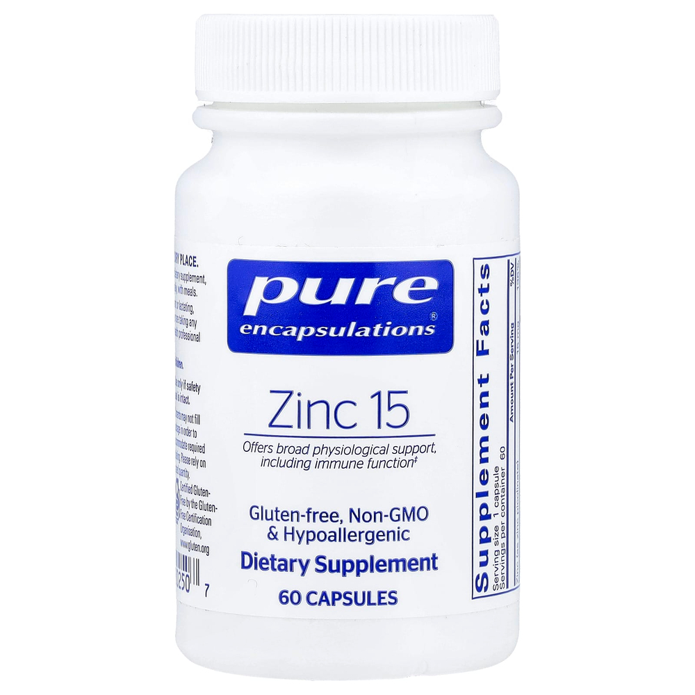 Pure Encapsulations, цинк 15, 60 капсул (15 мг в 1 капсуле)