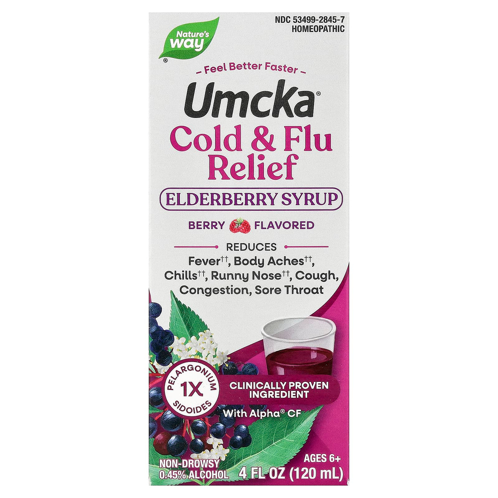 Nature's Way, Umcka®, сироп из бузины для облегчения симптомов простуды и гриппа, для детей от 6 лет, со вкусом ягод, 120 мл (4 жидк. унции)