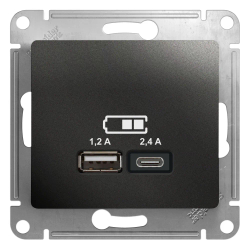GLOSSA USB РОЗЕТКА А+С, 5В/2,4А, 2х5В/1,2А, механизм, АНТРАЦИТ