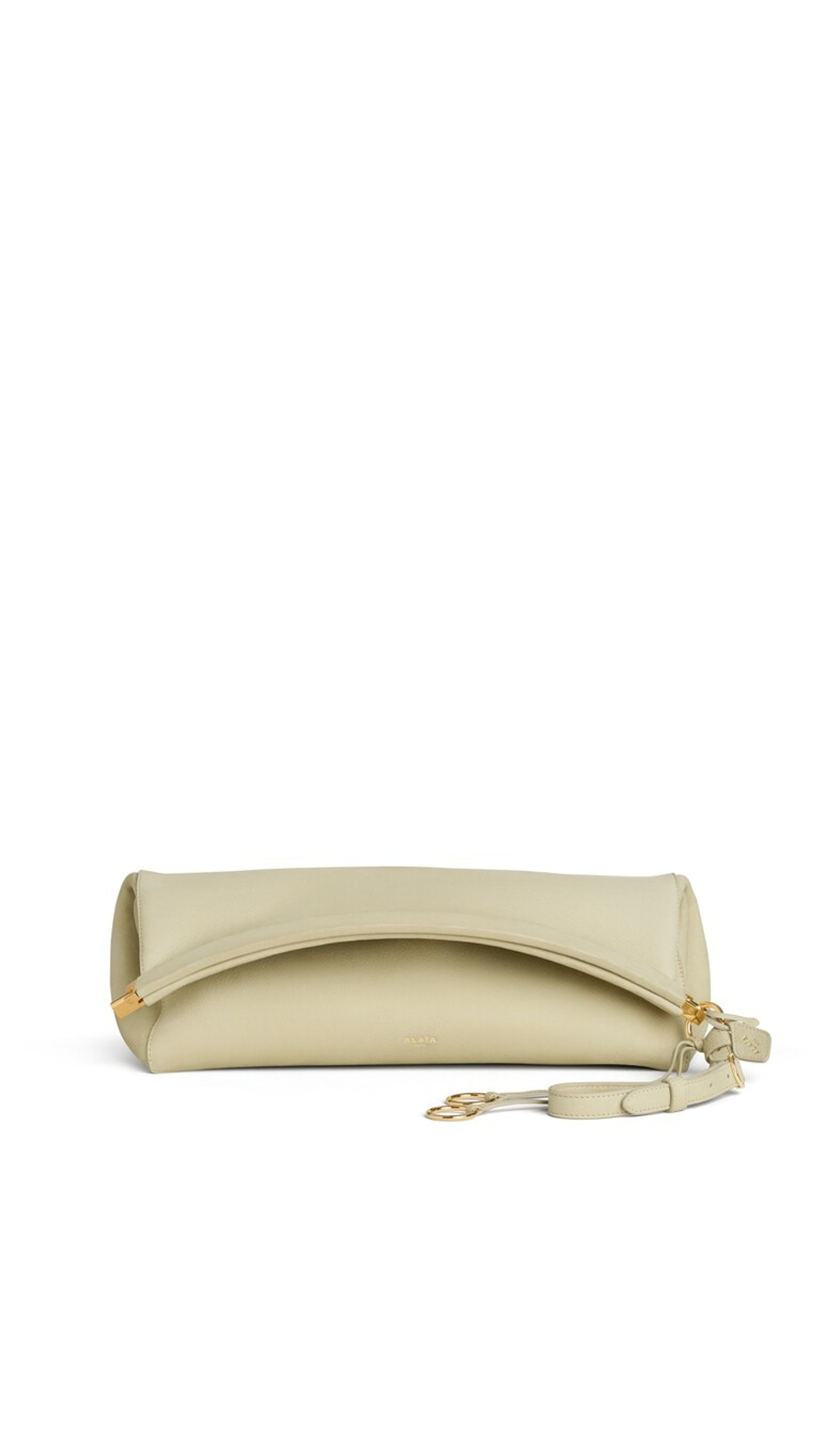 ALAÏA СУМКА-КЛАТЧ LE CLICK CLUTCH 42 ИЗ НУБУКА, БЕЖЕВО-ЗЕЛЕНЫЙ