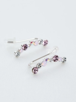 Серьги-клаймберы Млечный путь с розовыми кристаллами Swarovski