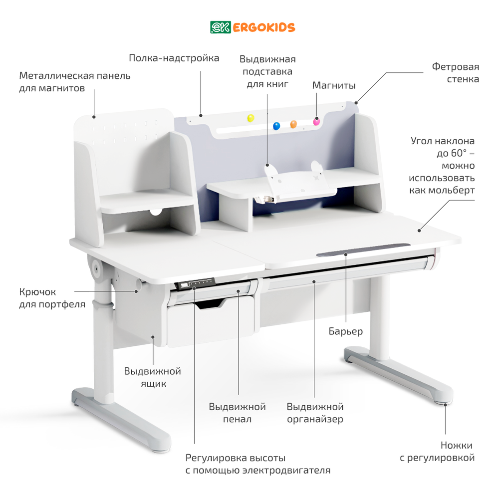 Комплект стол Electro Multi + кресло Ergokids Trinity Y-617 серый