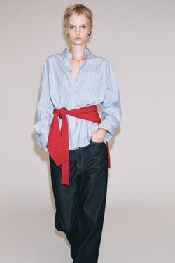 ZARA РУБАШКА OXFORD В ПОЛОСКУ — ZW COLLECTION, НЕБЕСНО-ГОЛУБОЙ