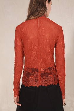 ZARA ПОЛУПРОЗРАЧНЫЙ КРУЖЕВНОЙ ТОП - LIMITED EDITION, КРАСНЫЙ