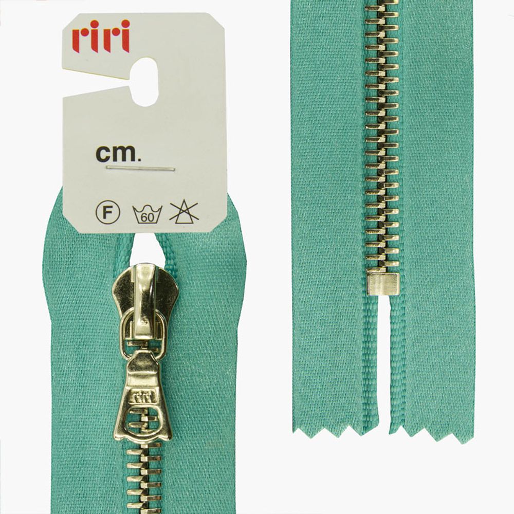Молния металл RIRI Т6 (6 мм) 1 зам., н/раз., 16 см, Ni, атласная тесьма, цв.5859, бирюзовый, 1 шт