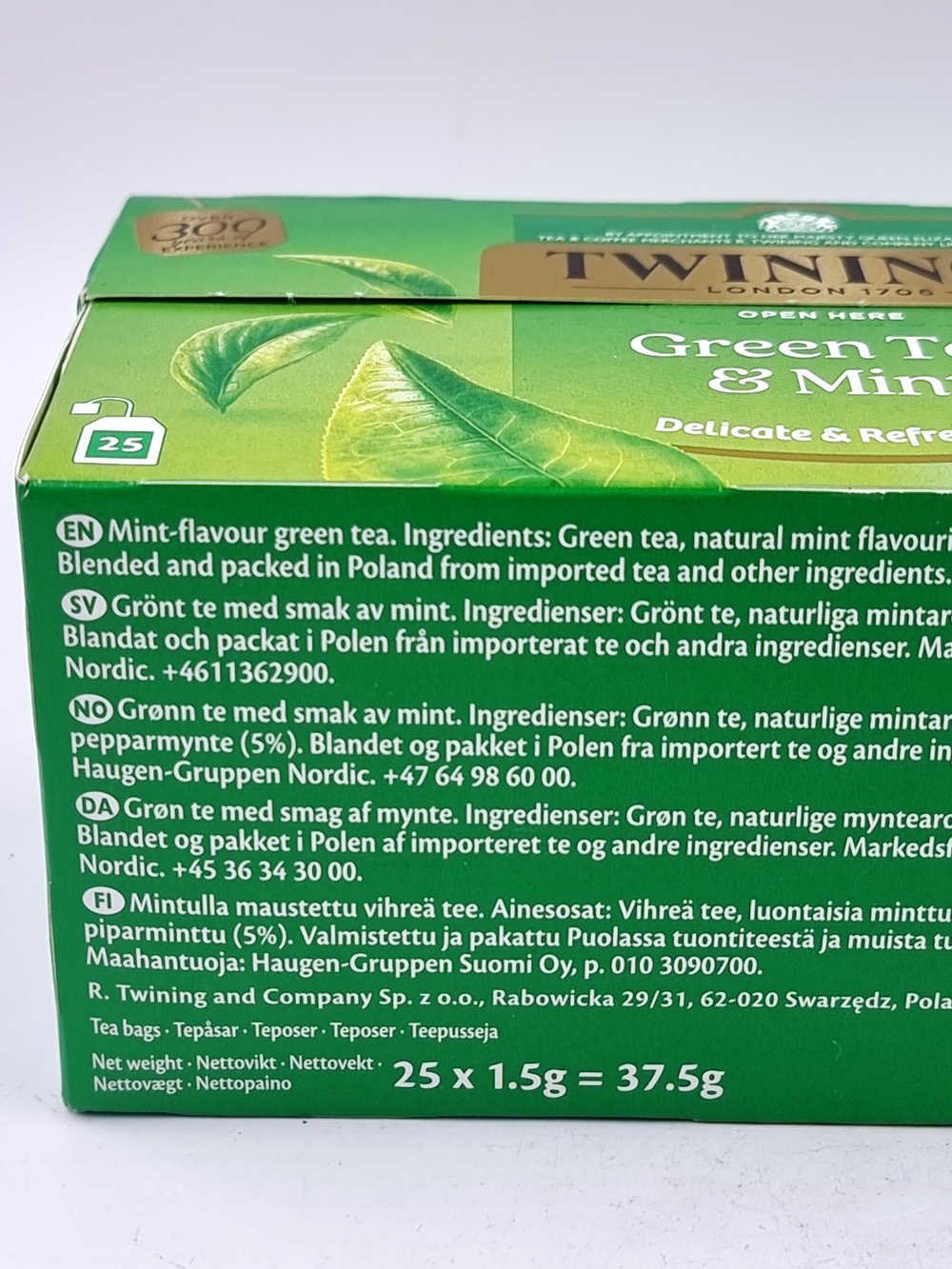 Чай зеленый TWININGS Green Tea & Mint со вкусом мяты 25 пакетиков по 1,5 г (из Финляндии)