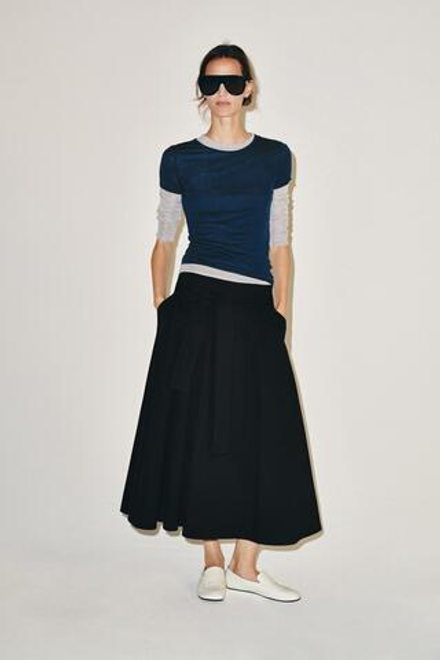 ZARA ЮБКА МИДИ С ПОЯСОМ — ZW COLLECTION, ЧЕРНЫЙ