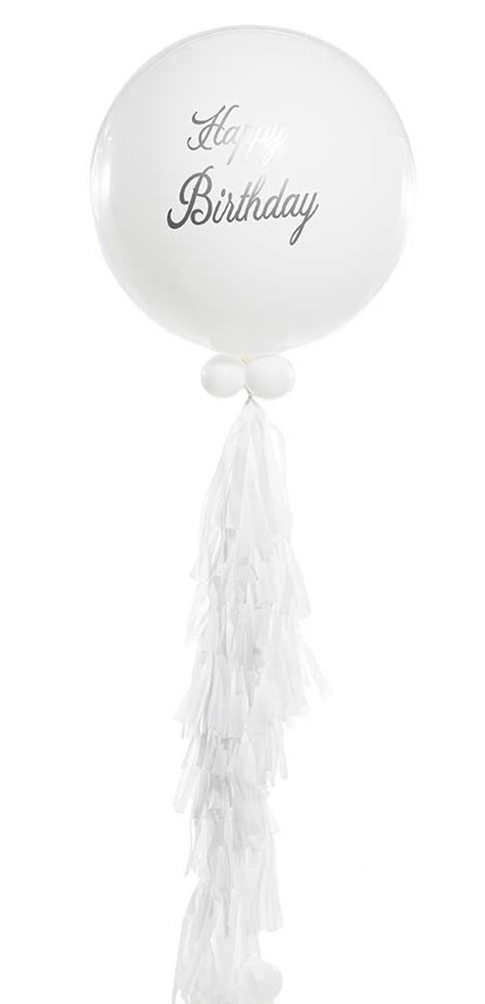 Шар 90 см "White Happy Birthday" на гирлянде тассел