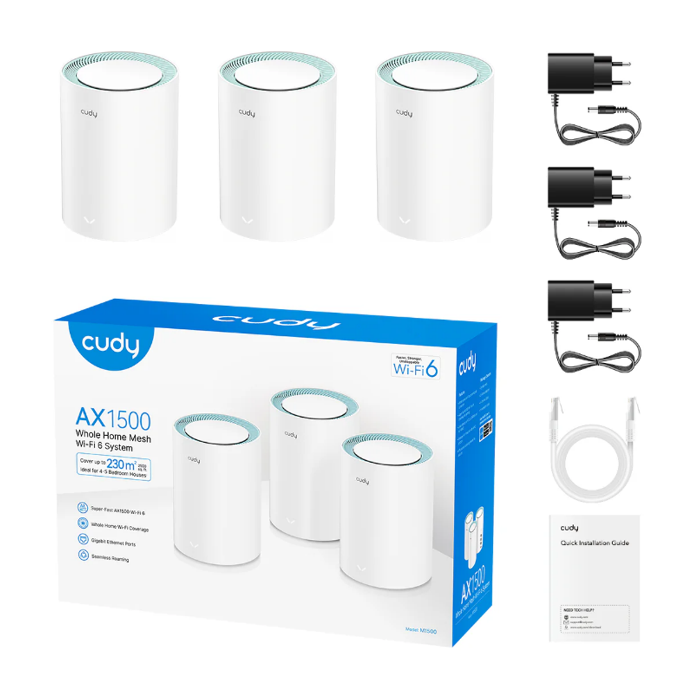 Cudy M1500 (3-Pack) Гигабитная Mesh-система Wi-Fi 6 AX1500