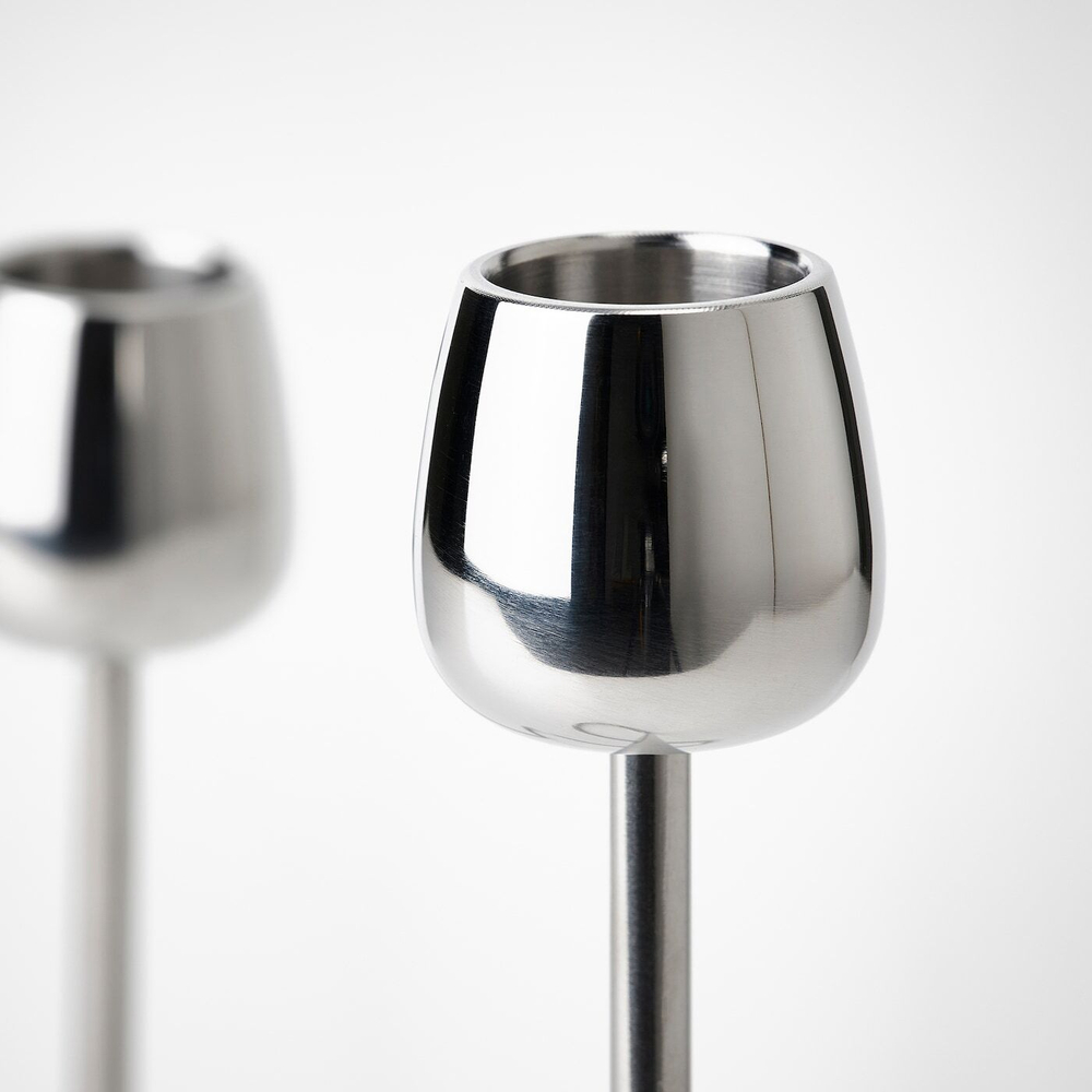IKEA SILVERPÄRON (ИКЕА СИЛВЕРПЭРОН) — Подсвечник для 2 свечей, серебристый, 20 см, фото 4