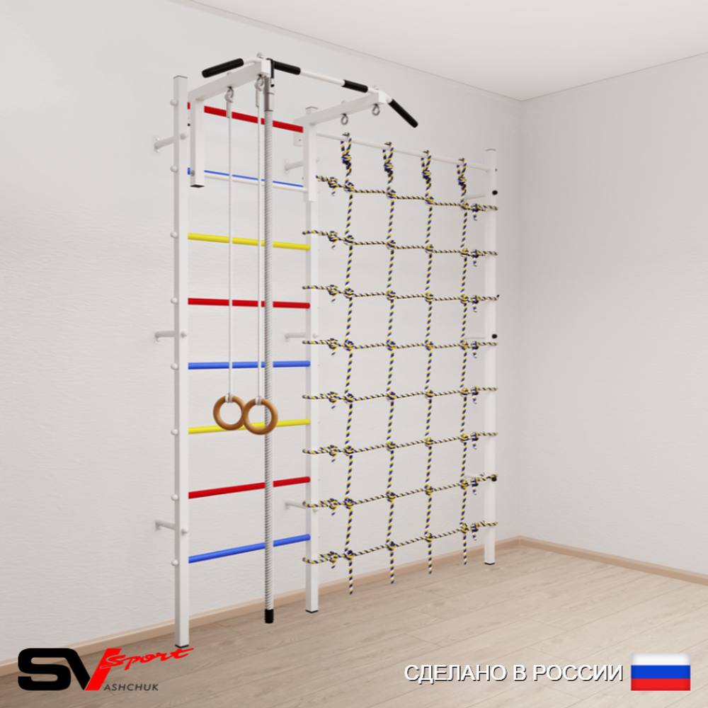 Шведская стенка Sv Sport 5130 (Турник стандарт/Канат/Кольца/Канатный лаз)