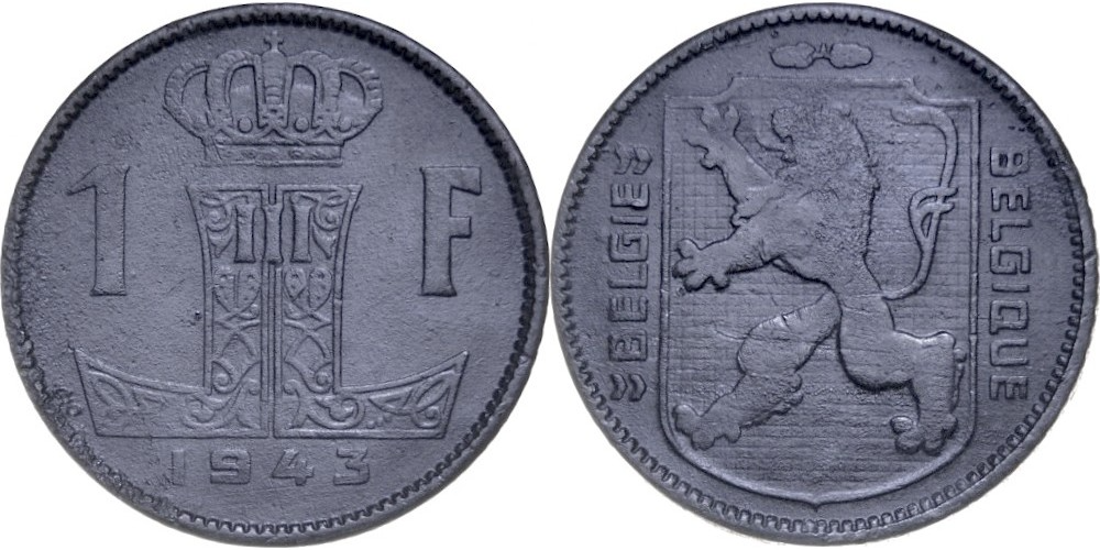Бельгия 1 франк, 1942 - 1947 BELGIE - BELGIQUE VF