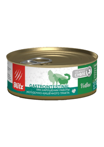 Консервы для кошек при нарушениях работы ЖКТ Blitz Vetline Cat Gastrointestinal 0,1 кг. 16 штук