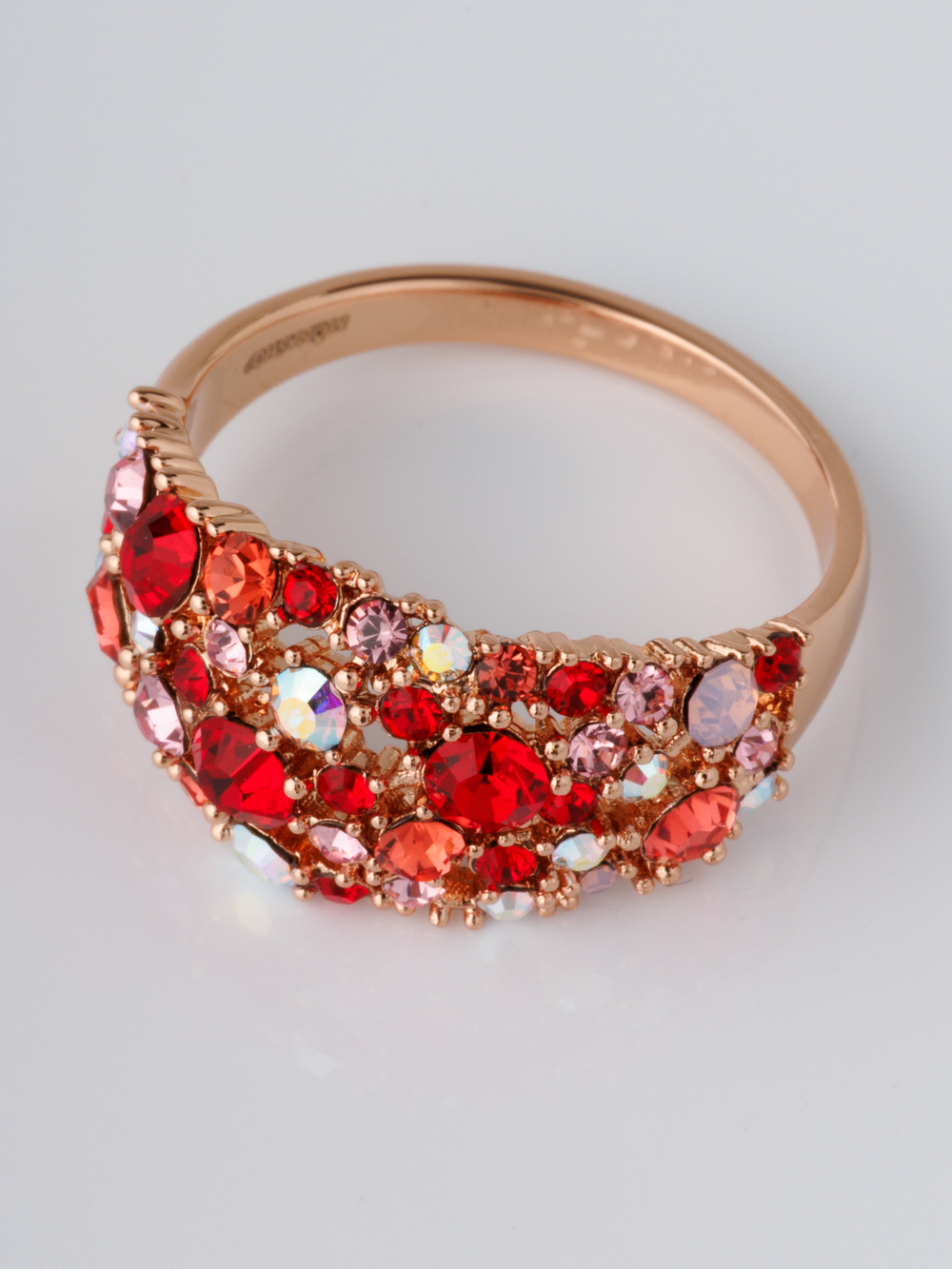 Позолоченное кольцо Россыпь из красных камней Swarovski